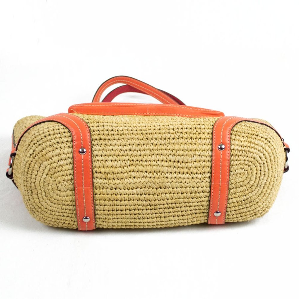 Coach Straw Natural & Tangerine Leather Shopper Pocket Tote Bag - Picture 11 of 15